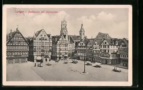 AK Stuttgart, Marktplatz mit Stiftskirche