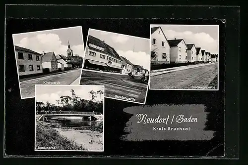 AK Neudorf / Baden, Kirche, Siedlung, Kanal