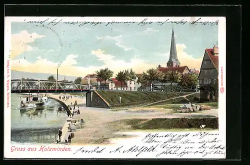 AK Holzminden, Teilansicht mit Brücke