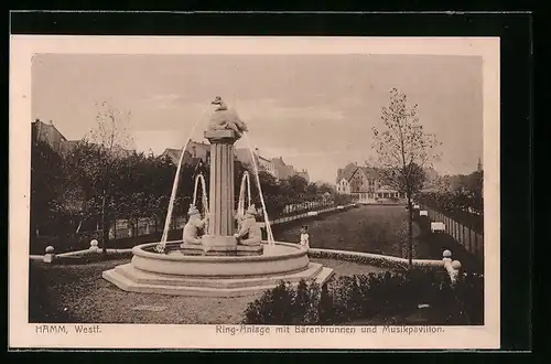 AK Hamm i. W., Ring-Anlage mit Bärenbrunnen und Musikpavillon