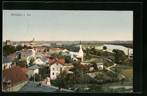 AK Mühldorf a. Inn., Teilansicht aus der Vogelschau