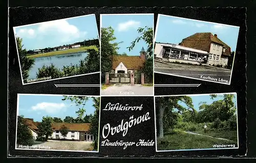 AK Ovelgönne / Lüneburger Heide, Kapelle, Kaufhaus Läms, Humboldt-Schule