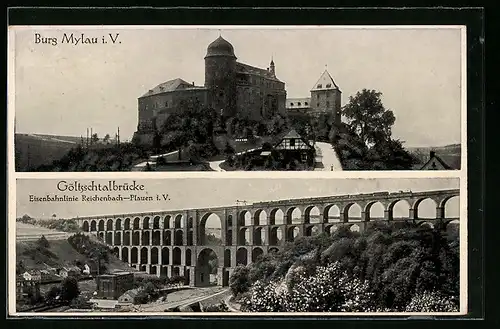 AK Mylau i. V., Burg, Göltzschtalbrücke