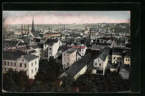 AK Crimmitschau i. S., Teilansicht aus der Vogelschau