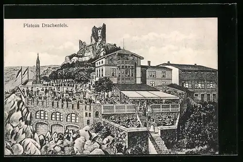 AK Königswinter / Rhein, Schloss Drachenfels mit Plateau