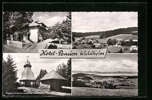 AK Herrischwand, Hotel-Pension Waldheim, Gesamtansichten, Gugelturm mit Gedächtniskapelle der Familie Metzger