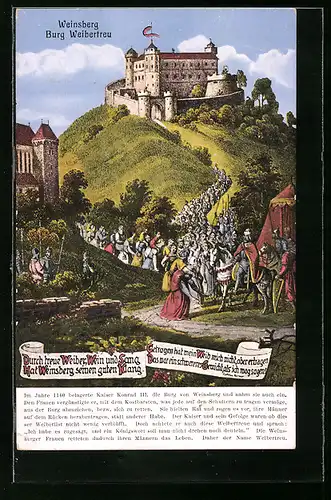 AK Weinsberg, Burg Weibertreu, Pilgerung von Anwohnern und Rittern