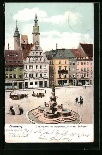 AK Freiberg, Obermarkt mit Denkmal Otto des Reichen