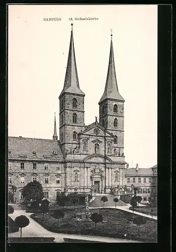 AK Bamberg, St. Michaelskirche mit Park