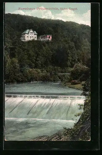 AK Hartenstein, Prinzenhöhle, Blick zum Forsthaus, Wasserfall