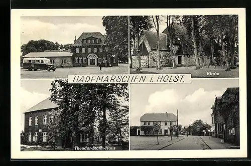 AK Hademarschen i. Holstein, Kirche, Theodor-Storm-Haus, Feldhusen-Hotel