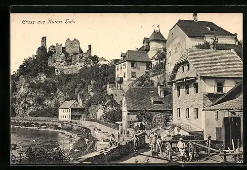 AK Hals, Teilansicht mit Burgruine