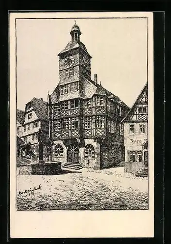 Künstler-AK Heppenheim / Bergstrasse, Marktplatz