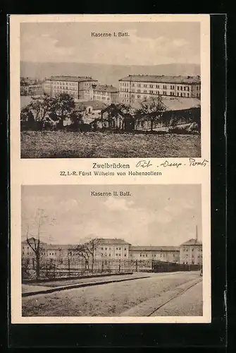 AK Zweibrücken, Kaserne I. und II. Batl.