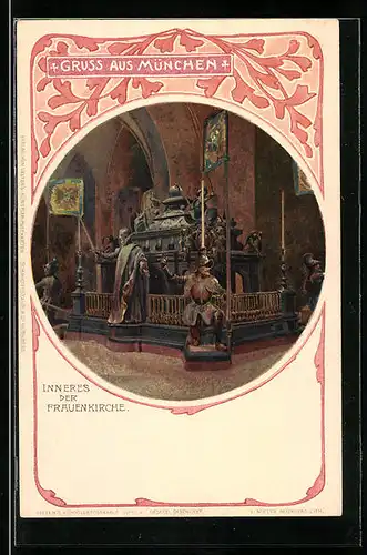 Lithographie München, Inneres der Frauenkirche