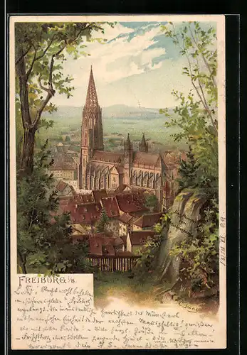 Künstler-AK Freiburg i. B., Blick auf die Münsterkirche