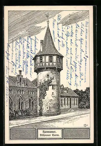 Künstler-AK Hannover, am Döhrener Turm