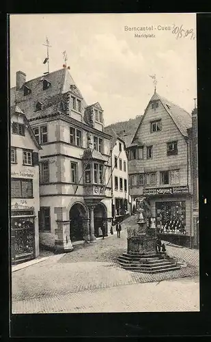 AK Berncastel-Cues, Marktplatz mit Handlung Mayer