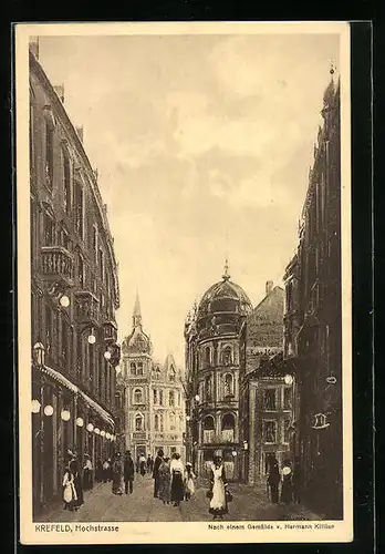 AK Krefeld, Hochstrasse mit Passanten