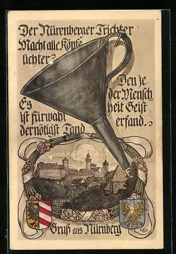 AK Nürnberg, Stadt mit Schloss, Nürnberger Trichter, Wappen
