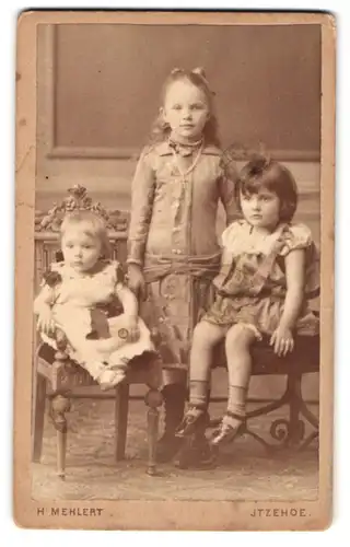 Fotografie H. Mehlert, Itzehoe, Breitestrasse 14, Zwei Kinder und Kleinkind in hübscher Kleidung
