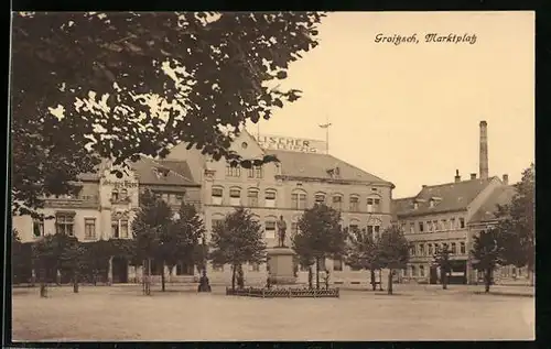 AK Groitzsch, Marktplatz mit Gasthaus Weisses Ross
