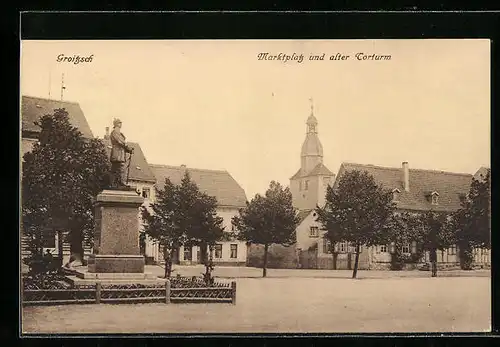 AK Groitzsch, Marktplatz mit alten Torturm