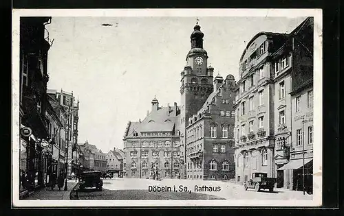 AK Döbeln i. Sa., Partie vor dem Rathaus