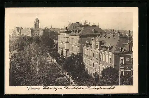 AK Chemnitz, Wielandstrasse mit Oberrealschule und Kreishauptmannschaft