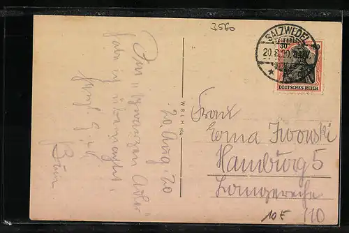 AK Salzwedel, Hotel Schwarzer Adler und Rathausturm