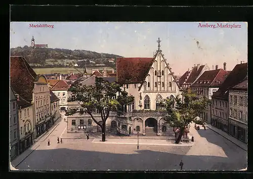 AK Amberg, Marktplatz mit Kirche und Mariahilfberg