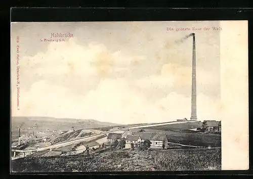 AK Halsbrücke b. Freiberg i. S, Ortspartie und die grösste Esse der Welt