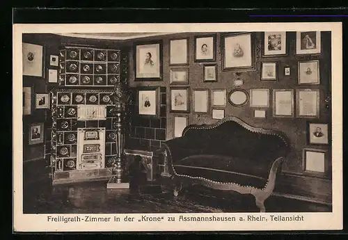 AK Assmannshausen a. Rhein, Gasthof zur Krone, Freiligrath-Zimmer, Teilansicht