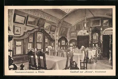 AK Assmannshausen a. Rhein, Gasthof zur Krone, Künstlersaal, Innenansicht