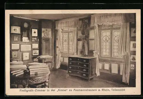AK Assmannshausen a. Rhein, Gasthof zur Krone, Freiligrath-Zimmer, Teilansicht