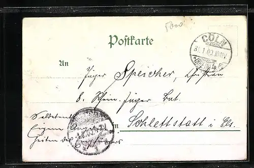 Lithographie Köln, Severinstor mit Pferdebahn