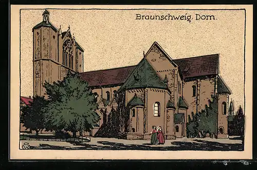 Steindruck-AK Braunschweig, Ortspartie mit dem Dom
