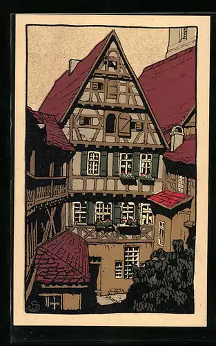 Steindruck-AK Dinkelsbühl, Gasthaus Hezel'scher Hof