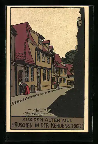 Steindruck-AK Kiel, Häuschen in der Kehdenstrasse