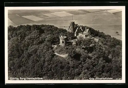 AK Görlitz, Burg Landeskrone, orig. Fliegeraufnahme