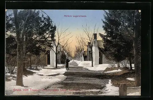 AK Lager Lechfeld, Truppen-Übungsplatz, Mittlere Lagerstrasse im Winter