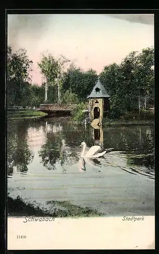 AK Schwabach, Stadtpark, Idylle am Schwanenteich
