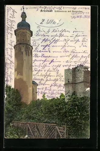 AK Arnstadt, Schlossturm mit Burgruine