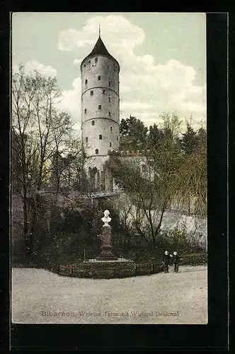 AK Biberach, Weisser Turm mit Wieland-Denkmal