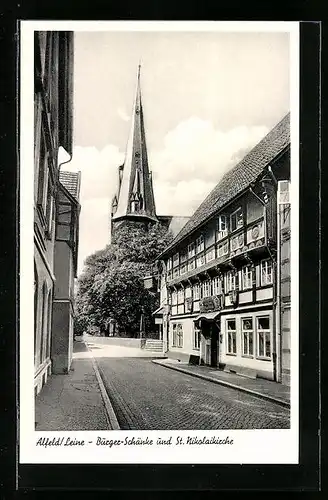 AK Alfeld /Leine, Bürger-Schänke und St. Nicolaikirche