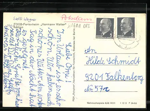 AK Köthen, FDGB-Ferienheim Hermann Walter