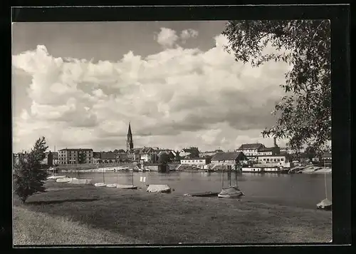 AK Wittenberge, Hafenansicht mit Kirche