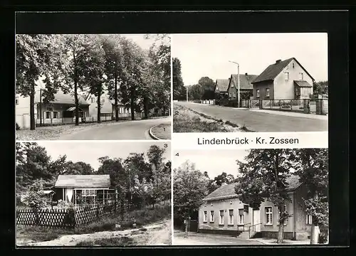 AK Lindenbrück /Kr. Zossen, Dorfstrasse, Gasstätte und Bungalows