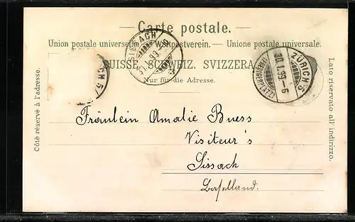 Mondschein-Lithographie Zürich, Schweiz. Landesmuseum im Winter