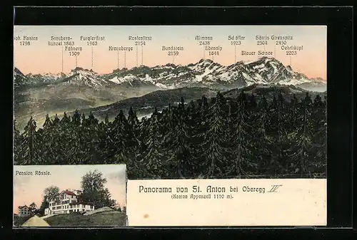 AK St. Anton bei Oberegg, Hotel-Pension Rössle, Alpen-Panorama